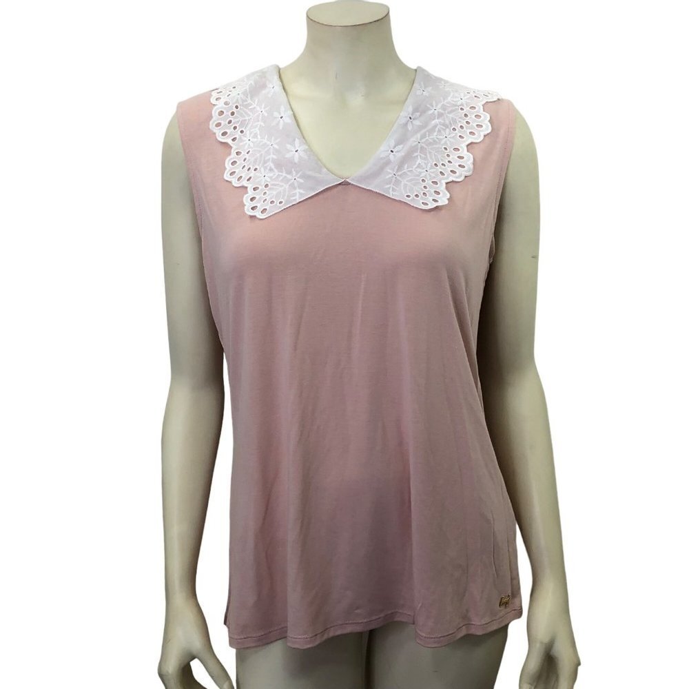 H Halston Eyelet-Collar Sleeveless Super-Soft Jersey Top MD NEW WITH TAG